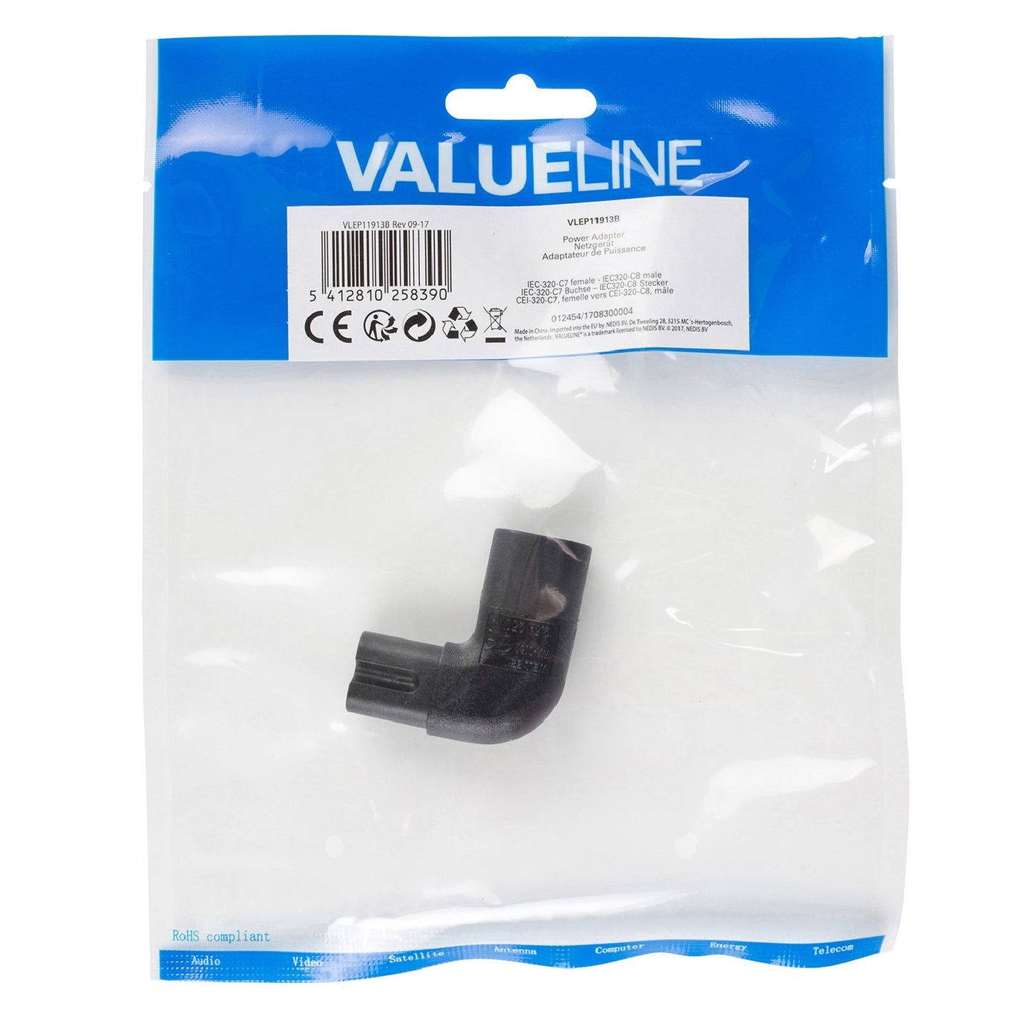 Valueline Power Plug Female to Male Polyvinylchloride (PVC) Black VLEP11913B