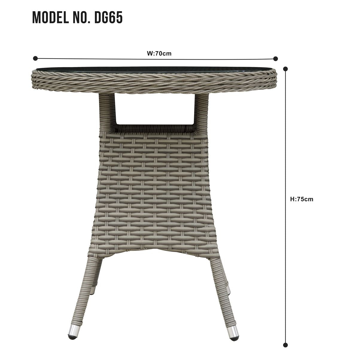 Dellonda Chester Rattan Wicker Outdoor Bistro Table w/Tempered Glass Top Brown
