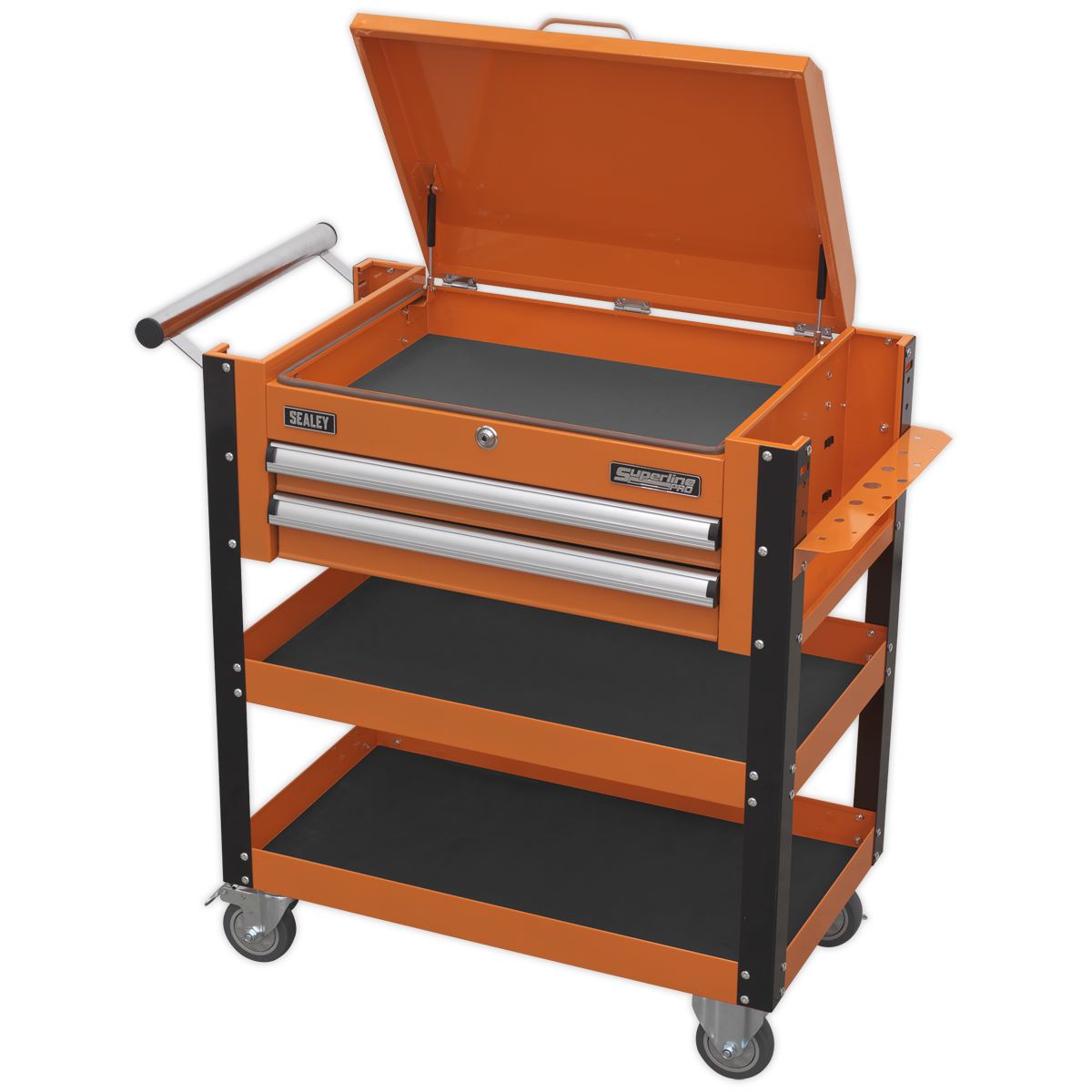 Sealey HD Mobile Tool & Parts Trolley 2 Drawer & Locking Top Orange AP760MO
