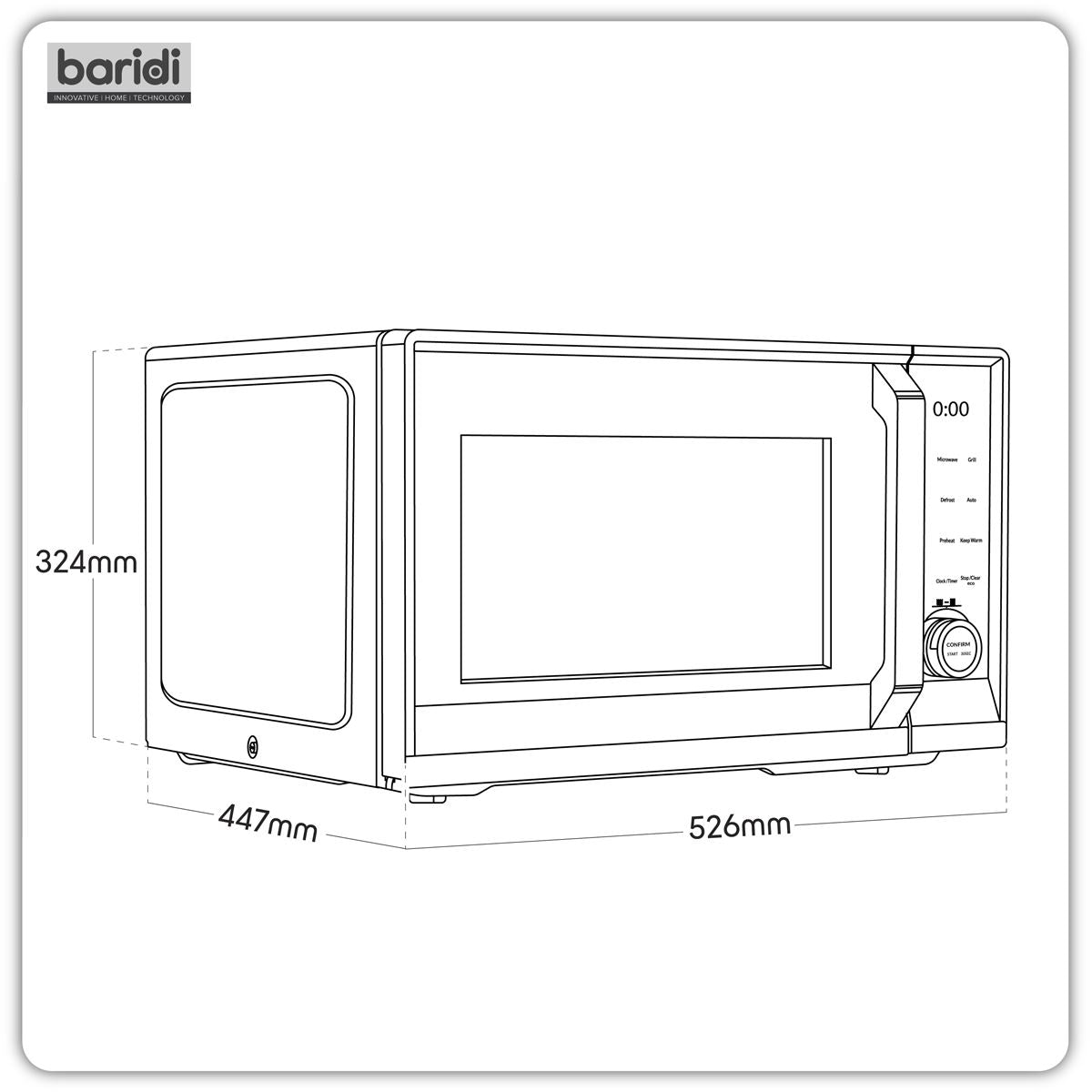Baridi 7-in-1 Air Fryer Microwave & Grill, 28L Capacity - Black DH277