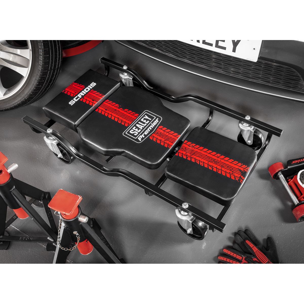Sealey Steel Creeper with 4 Rough Ground 5" Wheels & Adjustable Back/Headrest