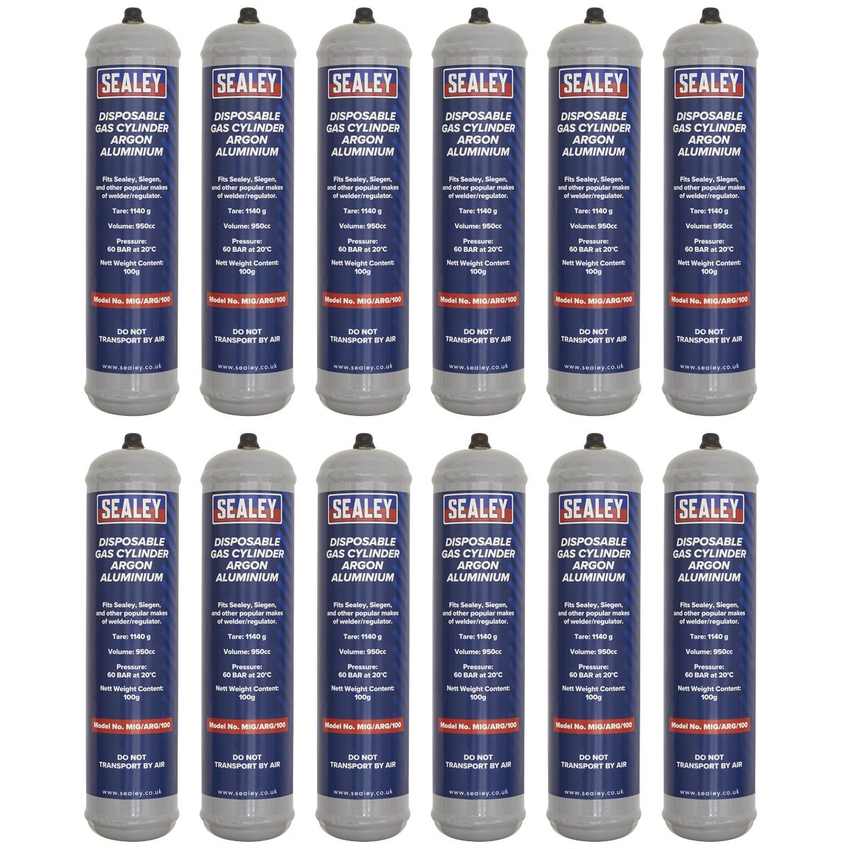 Sealey Gas Cylinder Disposable Argon 100g - Box of 12 MIG/ARG/100/12