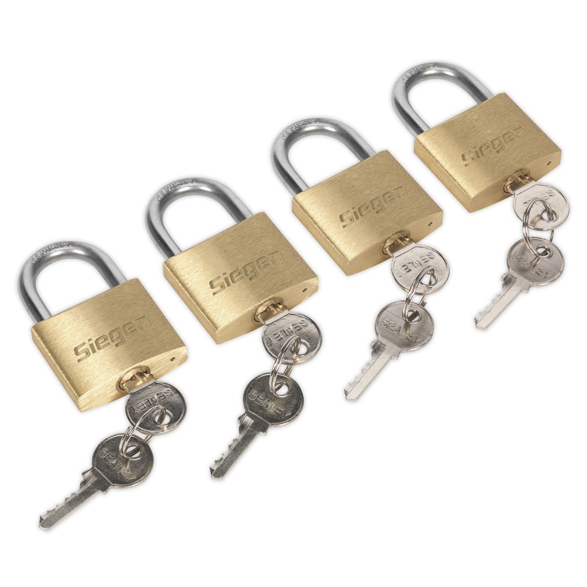 Sealey Brass Body Padlock Brass Cylinder 40mm Key Alike Pack of 4 S0992