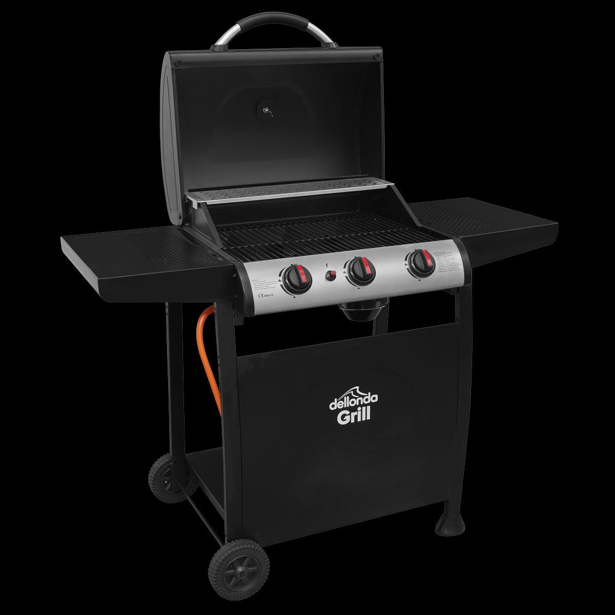 Dellonda 3 Burner Gas BBQ Grill, Ignition, Thermometer, Black/Stainless Steel DG14