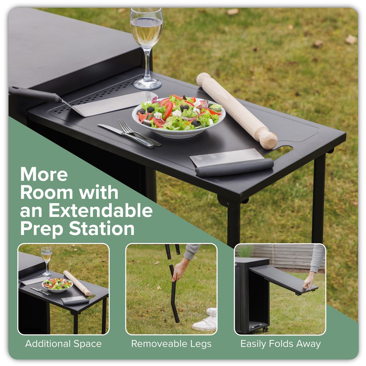 Dellonda BBQ/Plancha Workstation Trolley/Cupboard/Extension Table/Utensil Hooks