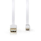 Nedis USB 2.0 Cable FlatA Male to Micro B Male 1m White CCBP60500WT10