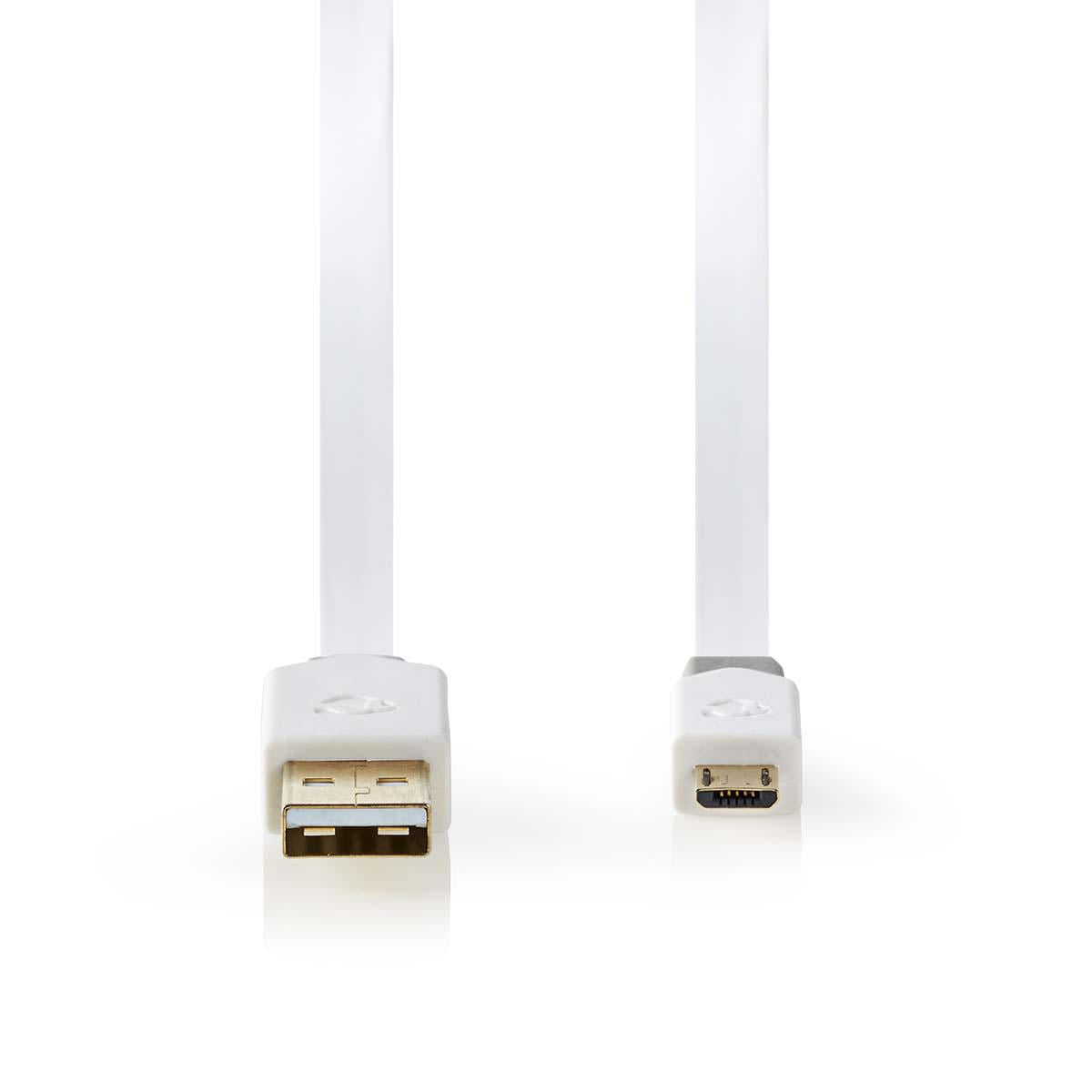 Nedis USB 2.0 Cable FlatA Male to Micro B Male 1m White CCBP60500WT10