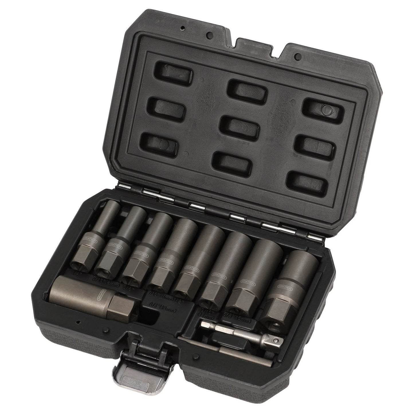Draper Spiral Type Deep Bolt Extractor Set, 3/8" Sq. Dr. (11 Piece)