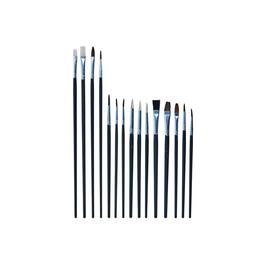Amtech 15 Piece Artist Paint Brush Set Flat Tip & Round Tip Artist Brush Set - S4000