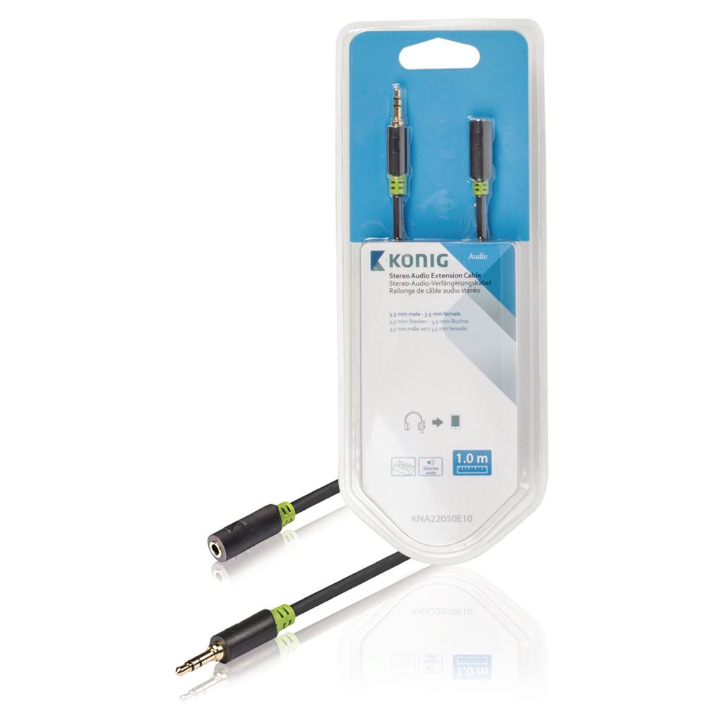 Konig Stereo audio extension cable 3.5mm male to female 1m grey - CABW22050AT10