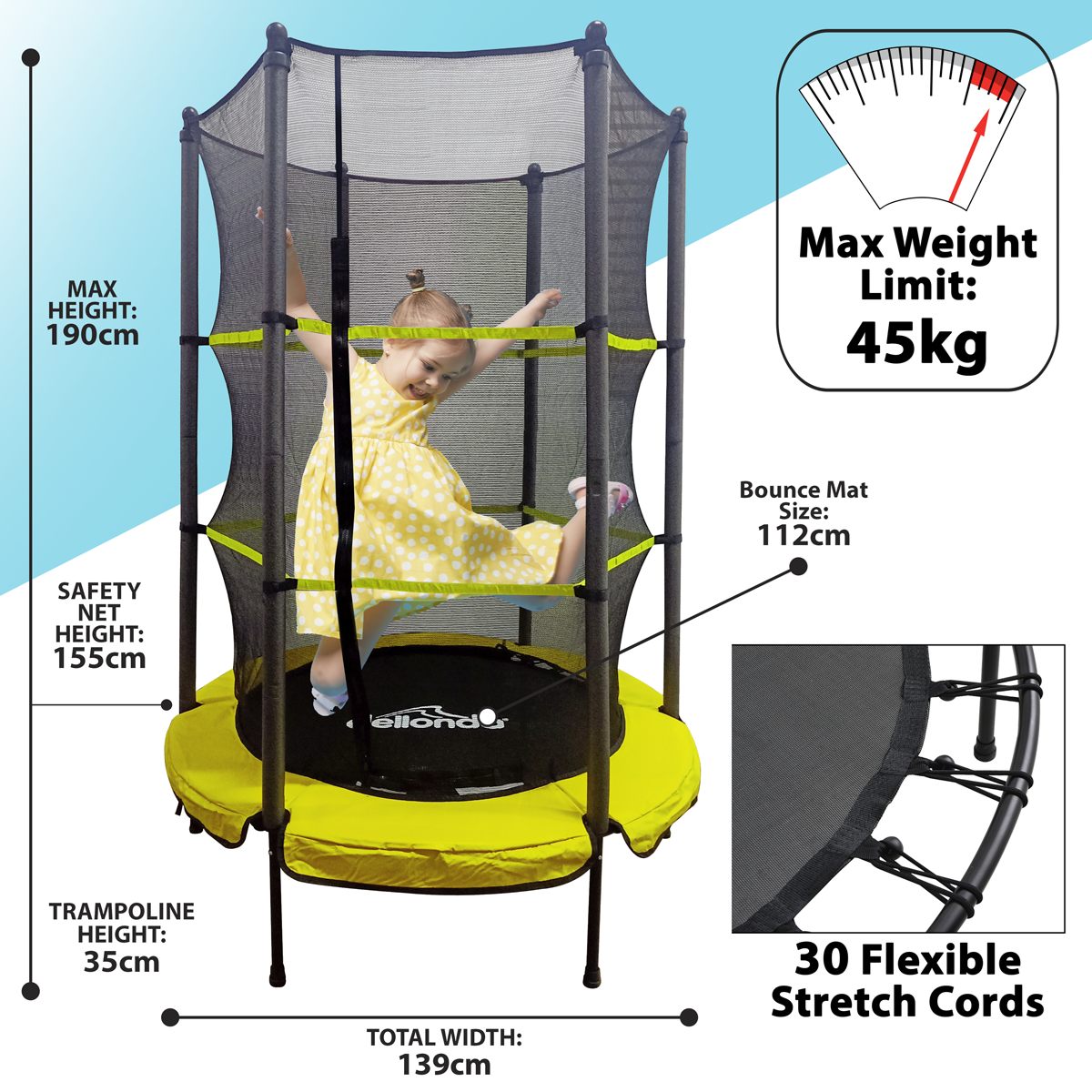 Dellonda 55" Mini Trampoline with Safety Enclosure Net Outdoor Children's Trampoline Jumping Training DL65
