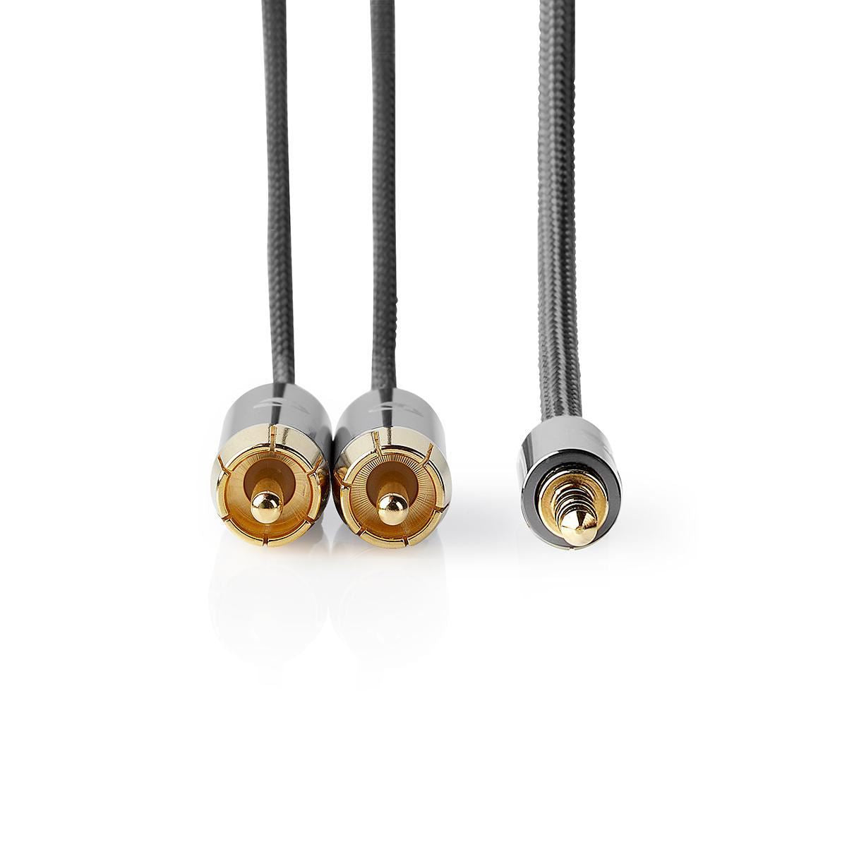 5m Stereo Audio Cable 3.5mm Male to 2x RCA Male Gun Metal Grey Braided Cable - CATB22200GY50