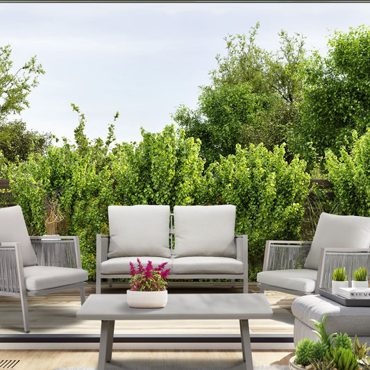 Dellonda Fusion Aluminium 4 Piece Outdoor Sofa, Arm Chairs & Coffee Table Set DG56