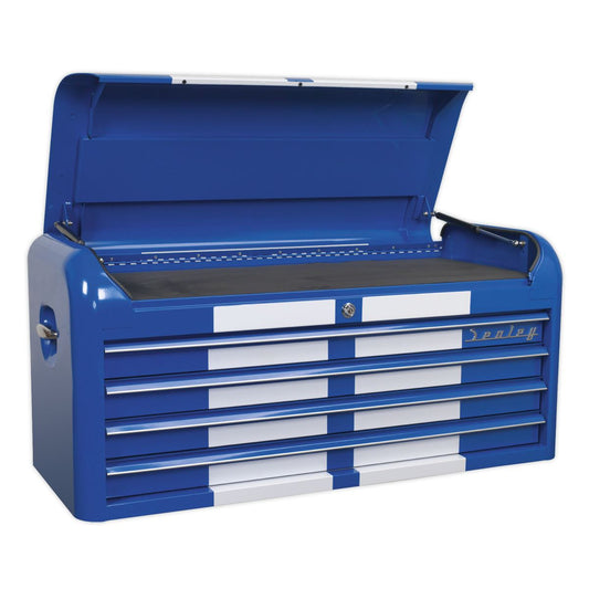 Sealey Topchest 4 Drawer Wide Retro Style - Blue with White Stripes AP41104BWS