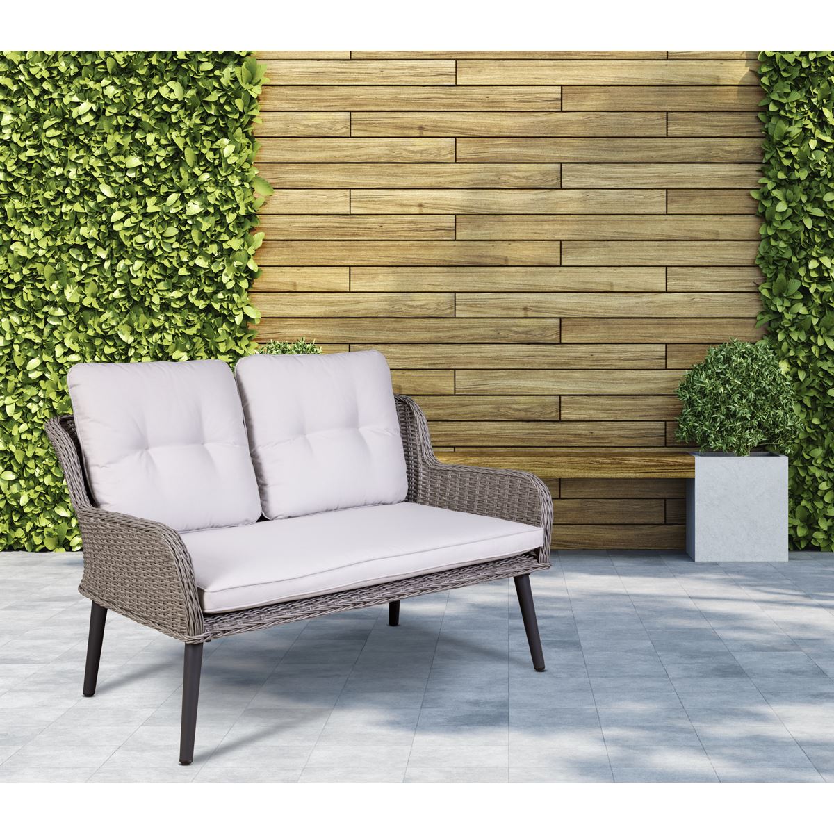 Sealey Dellonda Buxton Rattan Wicker Outdoor Lounge 2-Seater Sofa with Cushion, Grey DG80