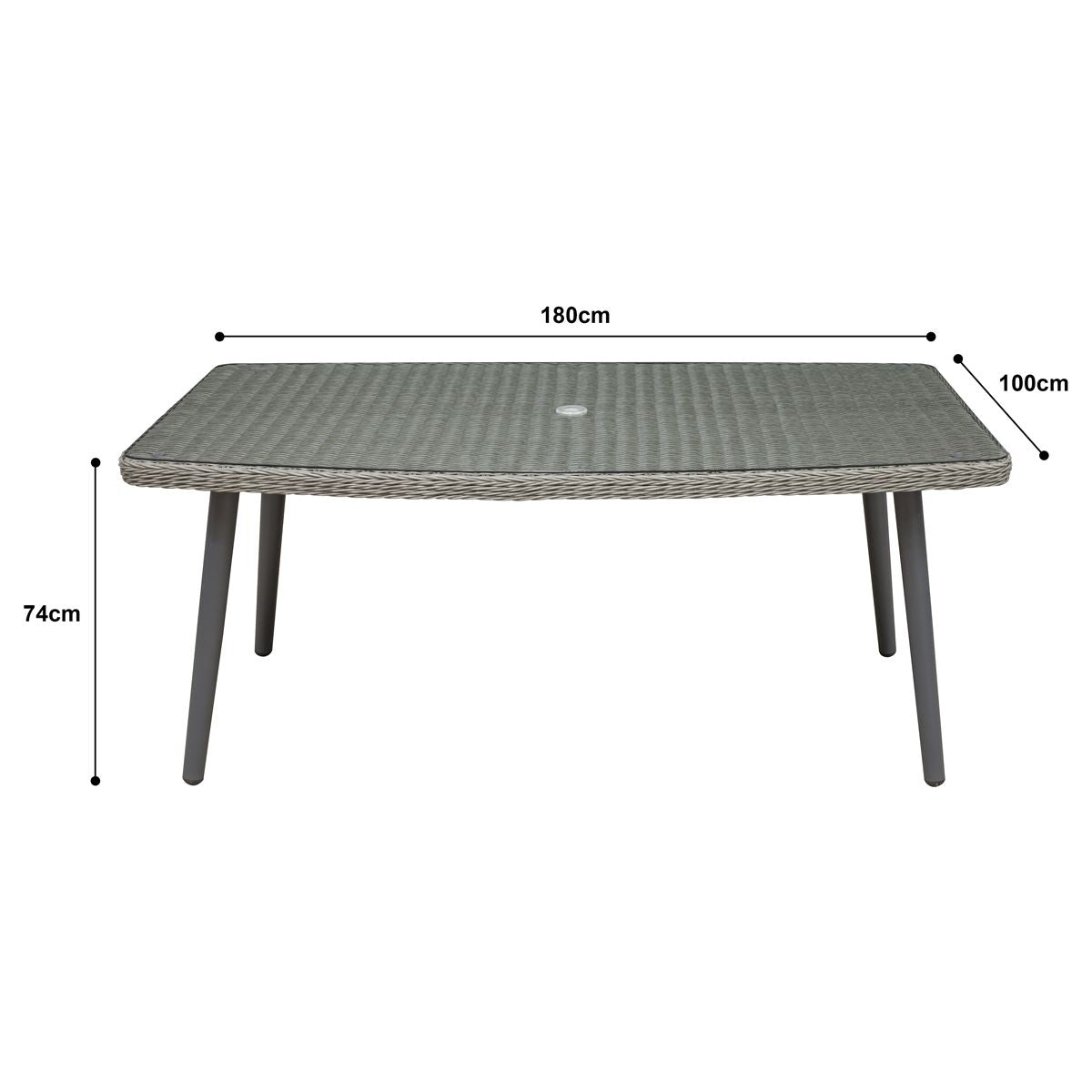 Sealey Dellonda Buxton Rattan Wicker Outdoor Dining Table with Clear Tempered Glass Top, Grey DG78