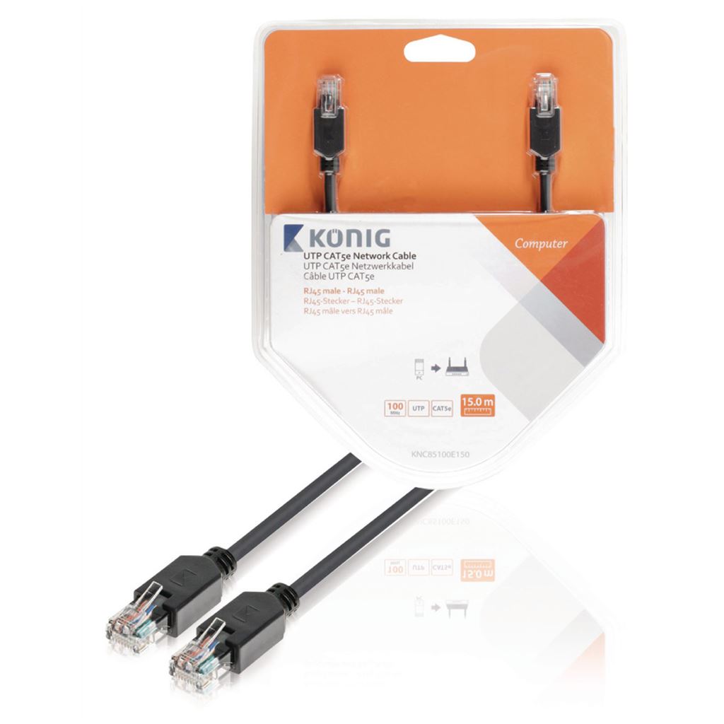 Konig UTP CAT5e network cable RJ45 male to male 15m grey