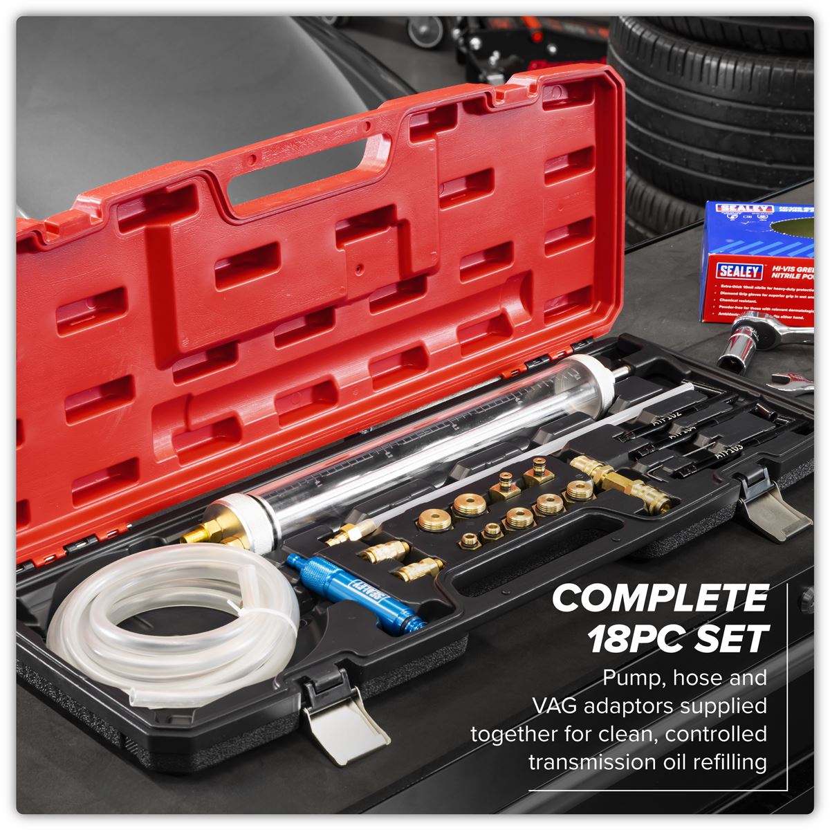 Sealey Transmission Oil Refilling Pump & Adaptor Kit for VAG 18pc VS7095
