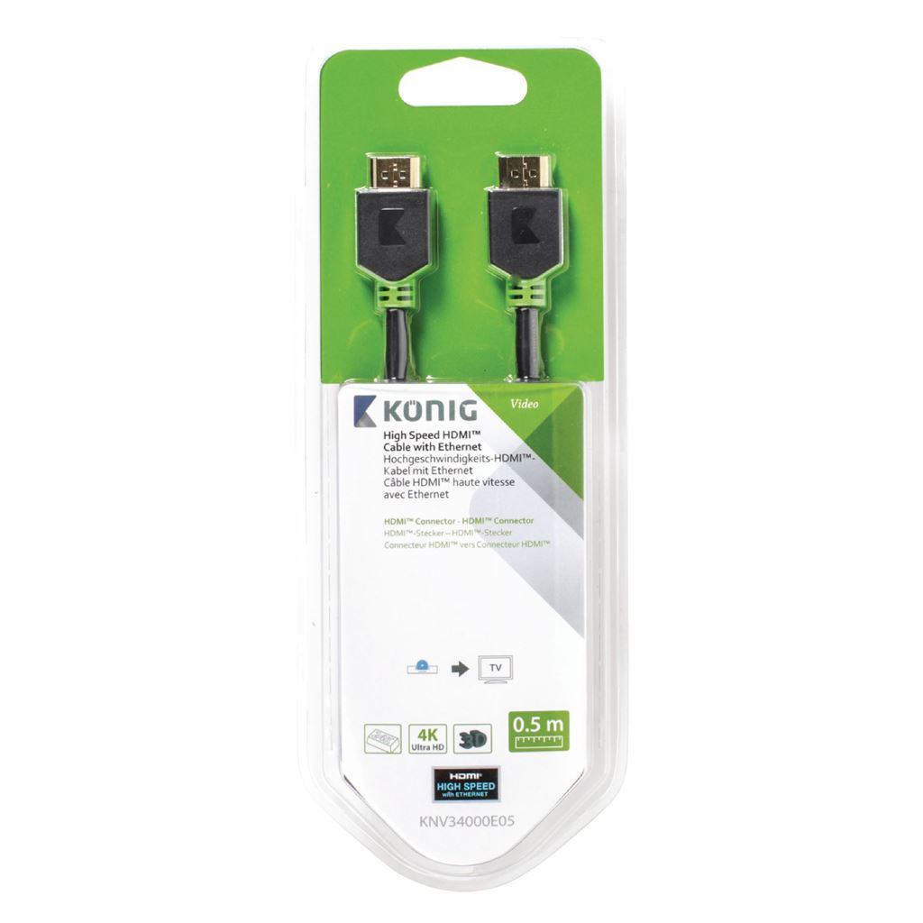 Konig High Speed HDMI Cable with Ethernet HDMI to HDMI Connector 0.50m grey - CVBW34000AT05
