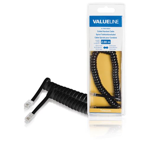 Glaxio Coiled handset cable RJ10 male - RJ10 male 2m black