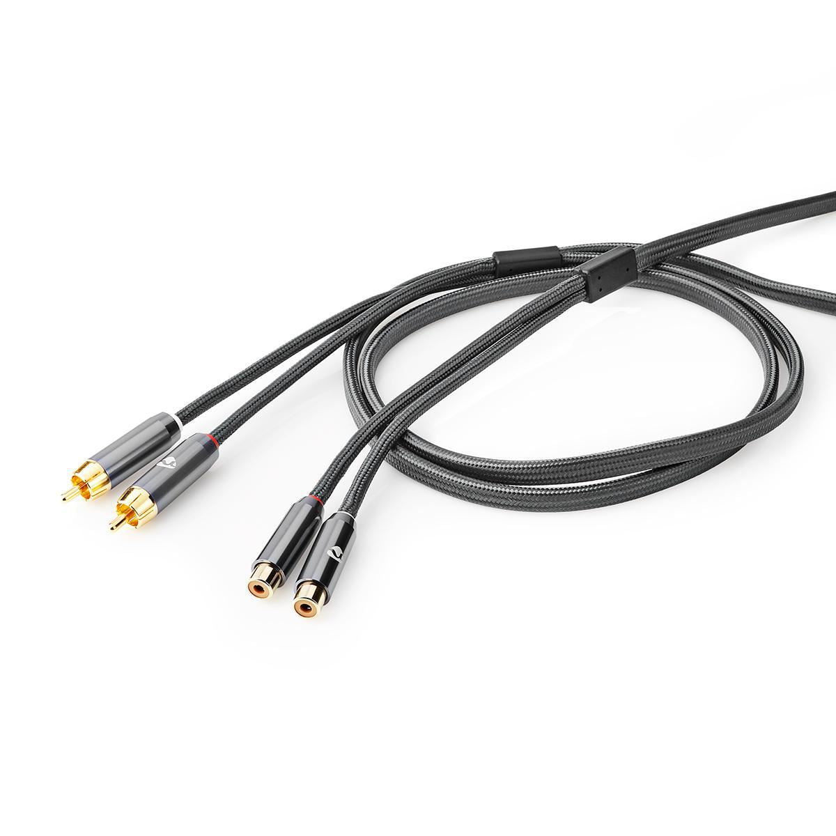 Nedis 5m Stereo Audio Cable 2x RCA Male to 2x RCA Female Gun Metal Grey Braided - CATB24205GY50