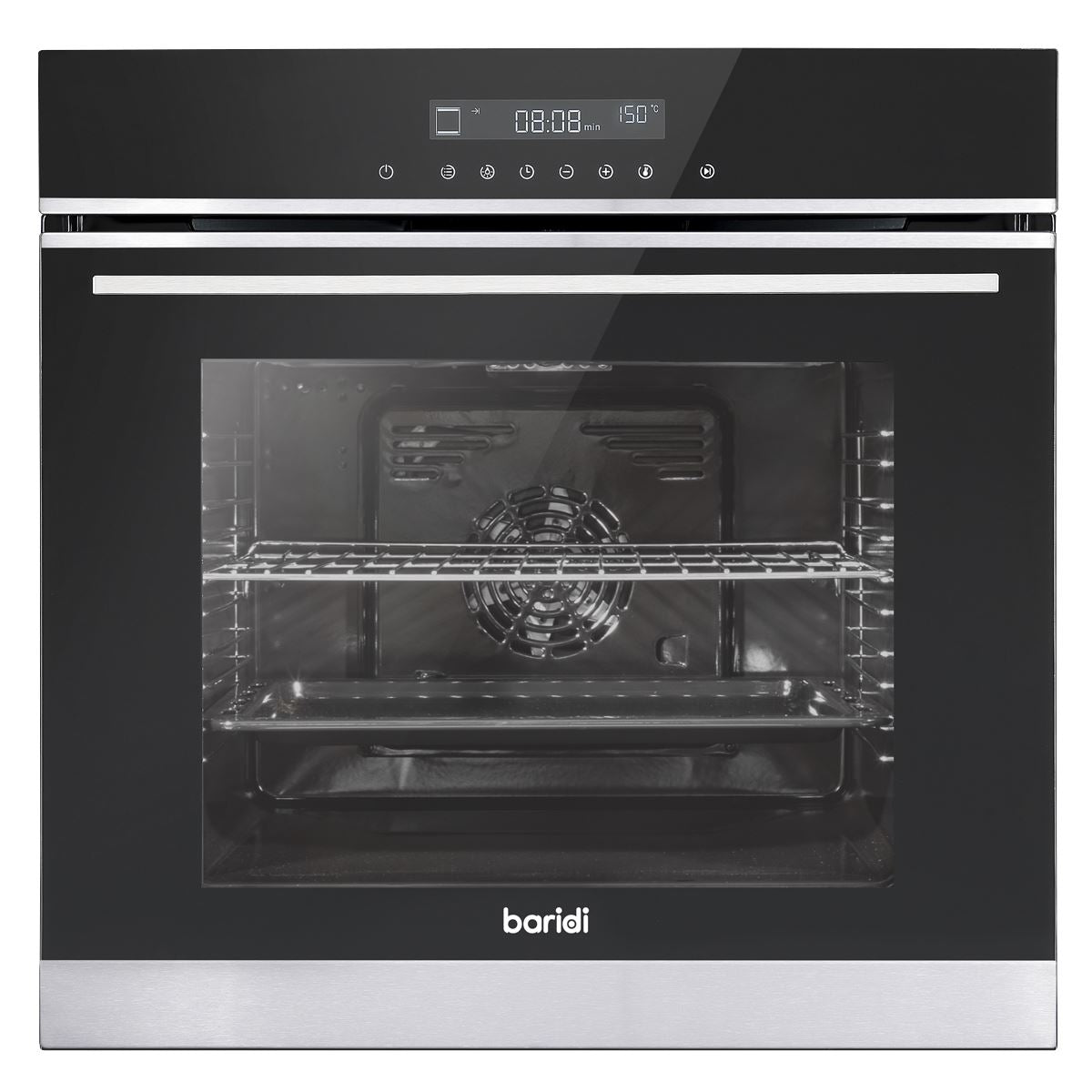 Sealey Baridi 60cm Built-In Fan Assisted, Single, Integrated 10 Function Electric Oven, Touchscreen Controls, 72L Capacity, Black/Stainless Steel DH200