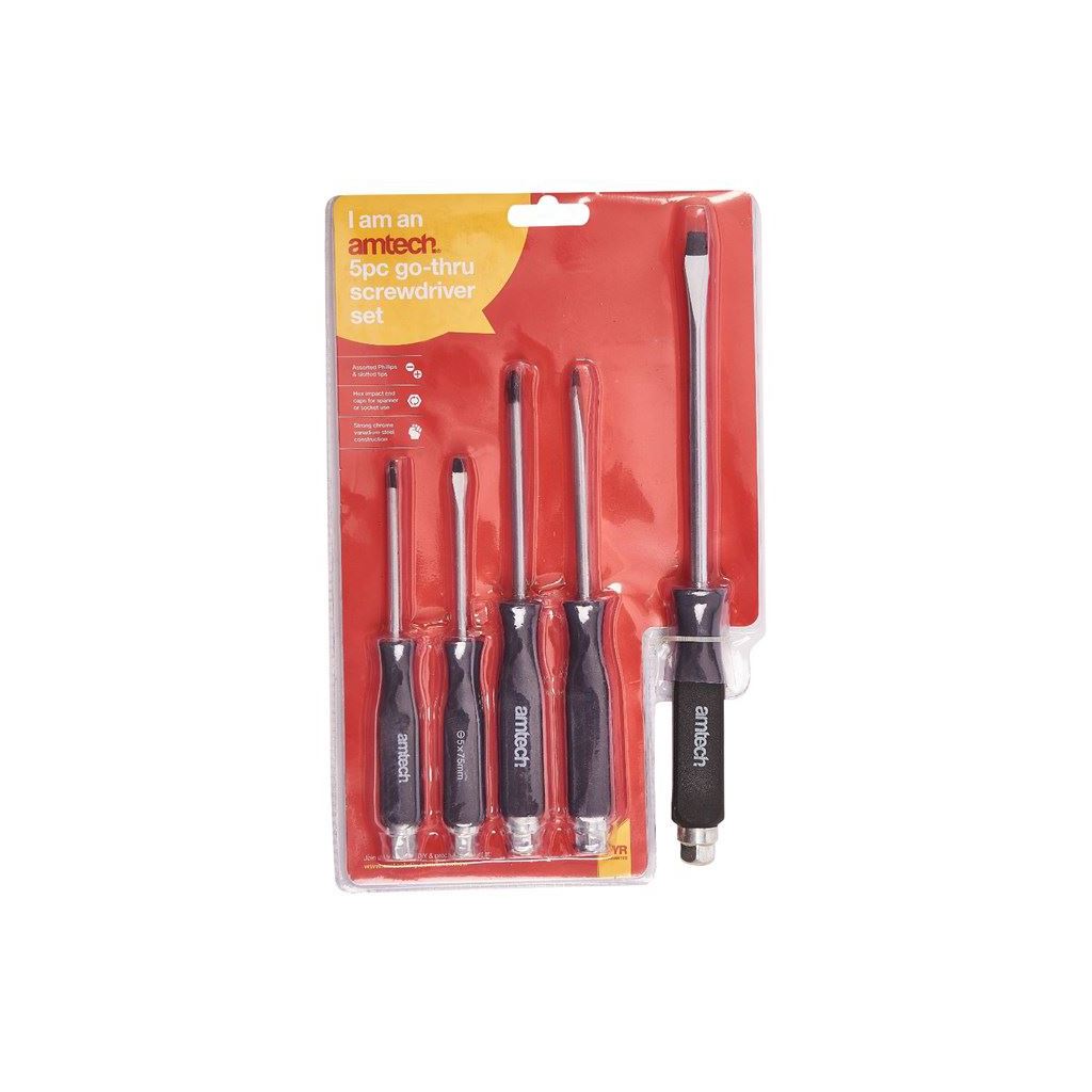 Heavy Duty Impact Go Thru Screwdriver Set 5x Magnetic Tip Phillips Slotted - L0035