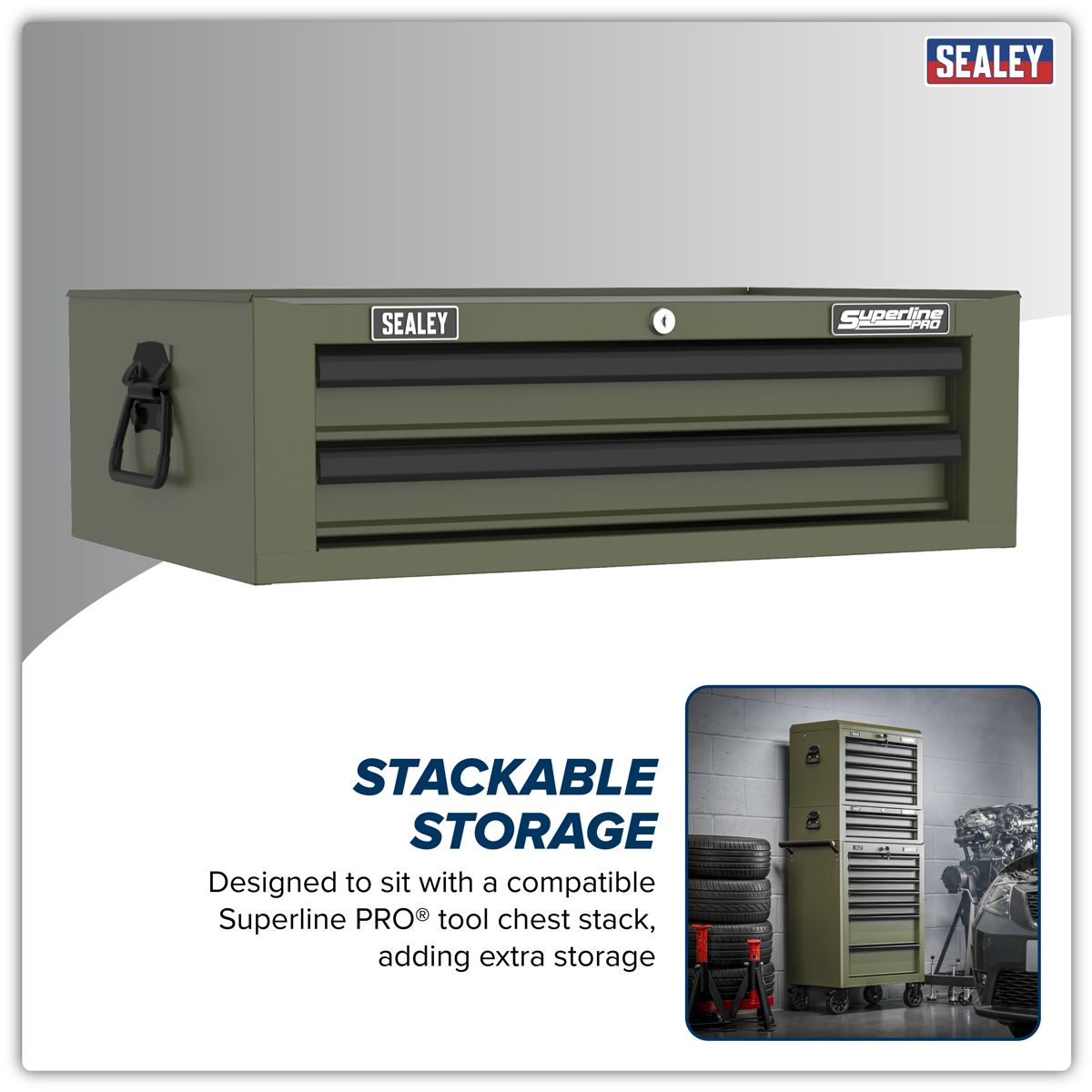 Sealey Superline Pro Mid-Box Tool Chest 2 Drawer - Khaki AP26029TK