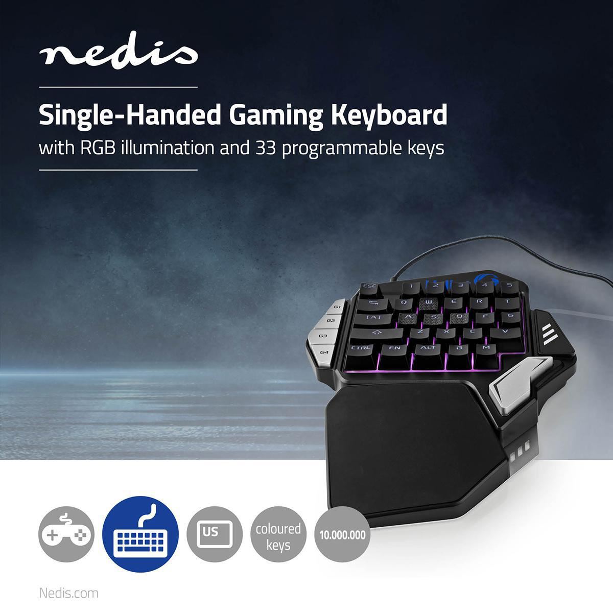 Nedis Single-Handed Gaming Keyboard RGB Illumination 33 programmable keys