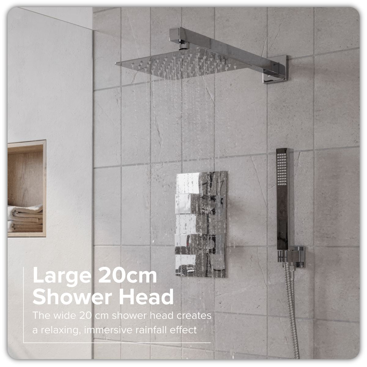 Baridi Concealed Thermostatic Shower Set 20 x 20cm Square Head & Hand Shower - Chrome DH320