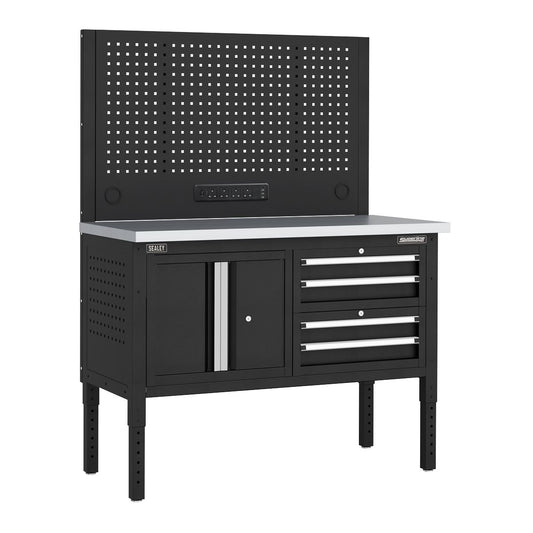 Sealey Superline Modular Workbench, 4 Drawers & Cupboard S/Steel Worktop 1265mm