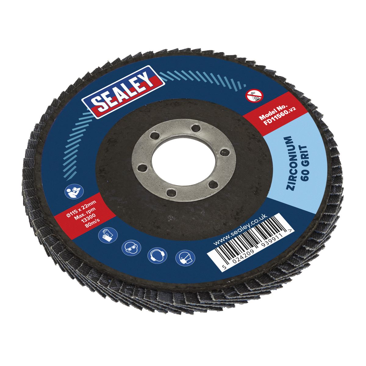 Sealey Flap Disc Zirconium 115mm 22mm Bore 60Grit FD11560