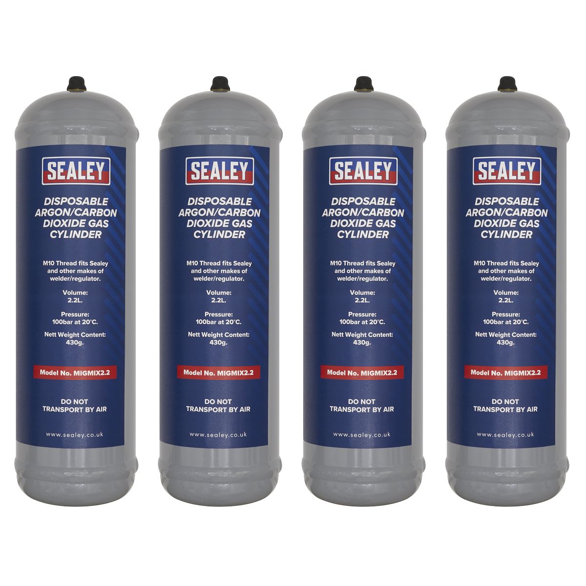 Sealey 430g 2.2L, Disposable Argon/Carbon Dioxide Gas Cylinder - Pack of 4 MIGMIX2.24