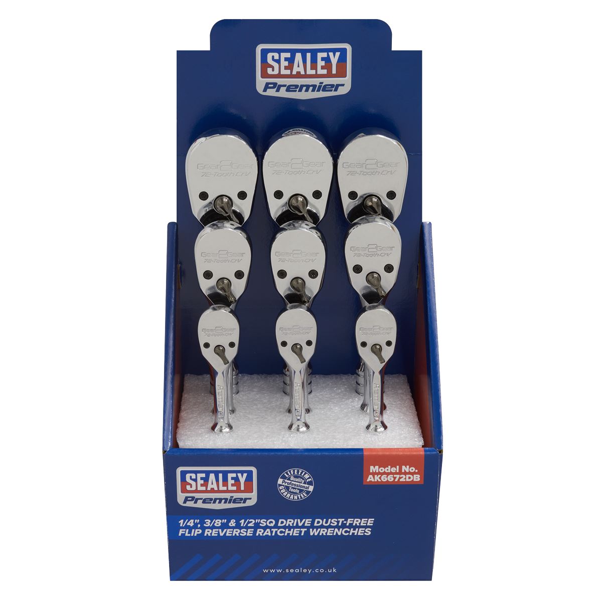 Sealey Ratchet Wrenches 1/4", 3/8" & 1/2"Sq Drive-Display Box of 9 AK6672DB