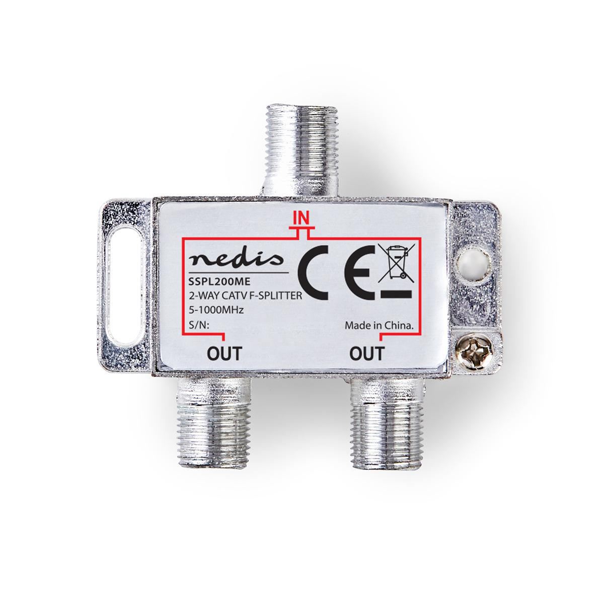 Nedis CATV F-Splitter Max 4.2 dB gain 5 to 1000 MHz 2 Outputs - SSPL200ME