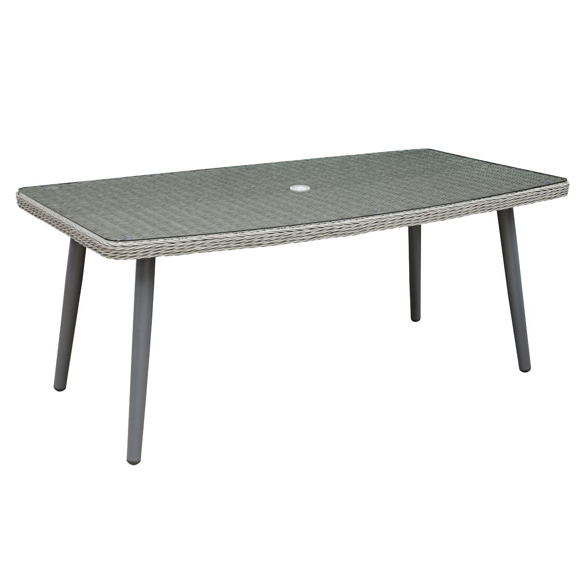 Sealey Dellonda Buxton Rattan Wicker Outdoor Dining Table with Clear Tempered Glass Top, Grey DG78