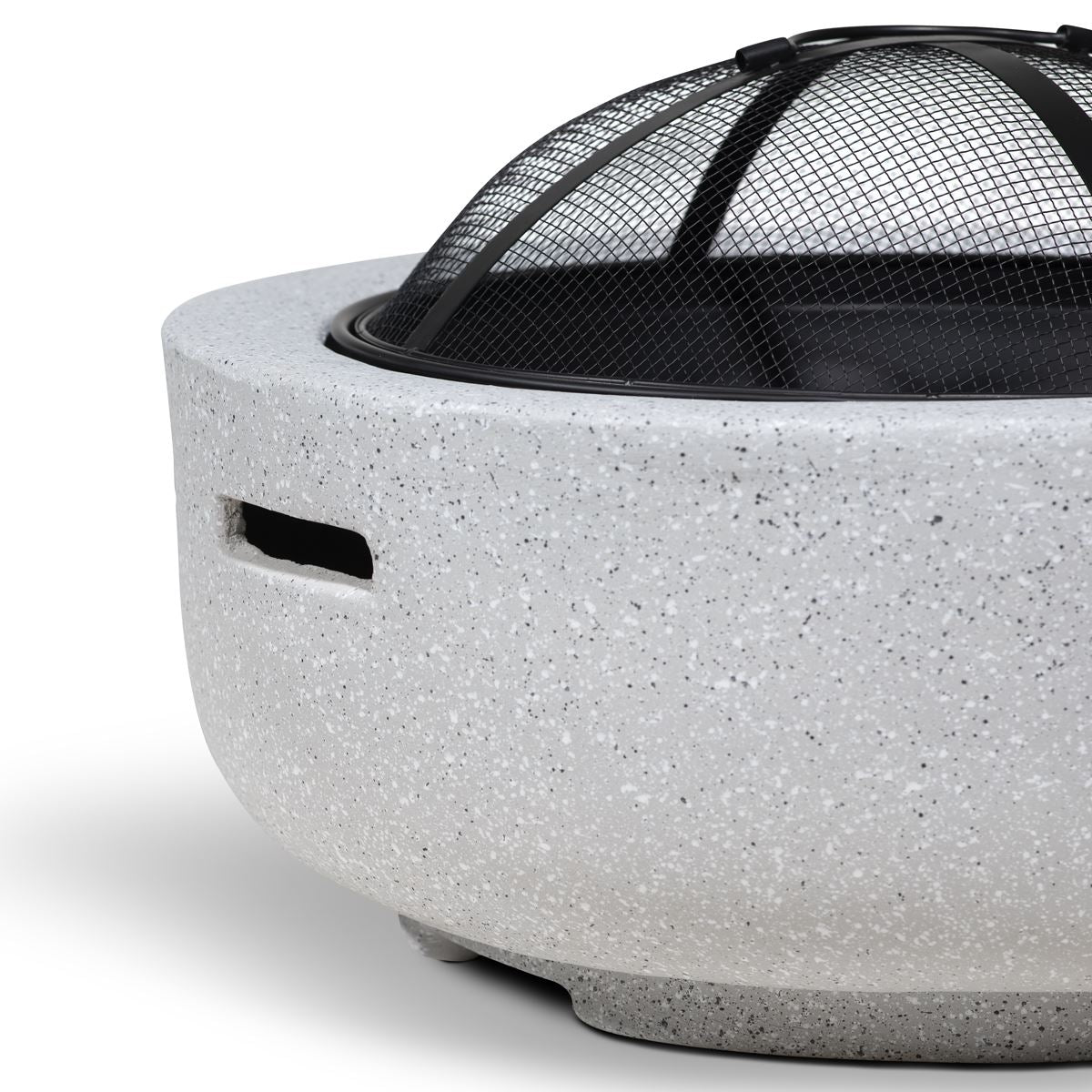 Dellonda Round MgO Fire Pit with BBQ Grill, 60cm, Safety Mesh Screen Light Grey