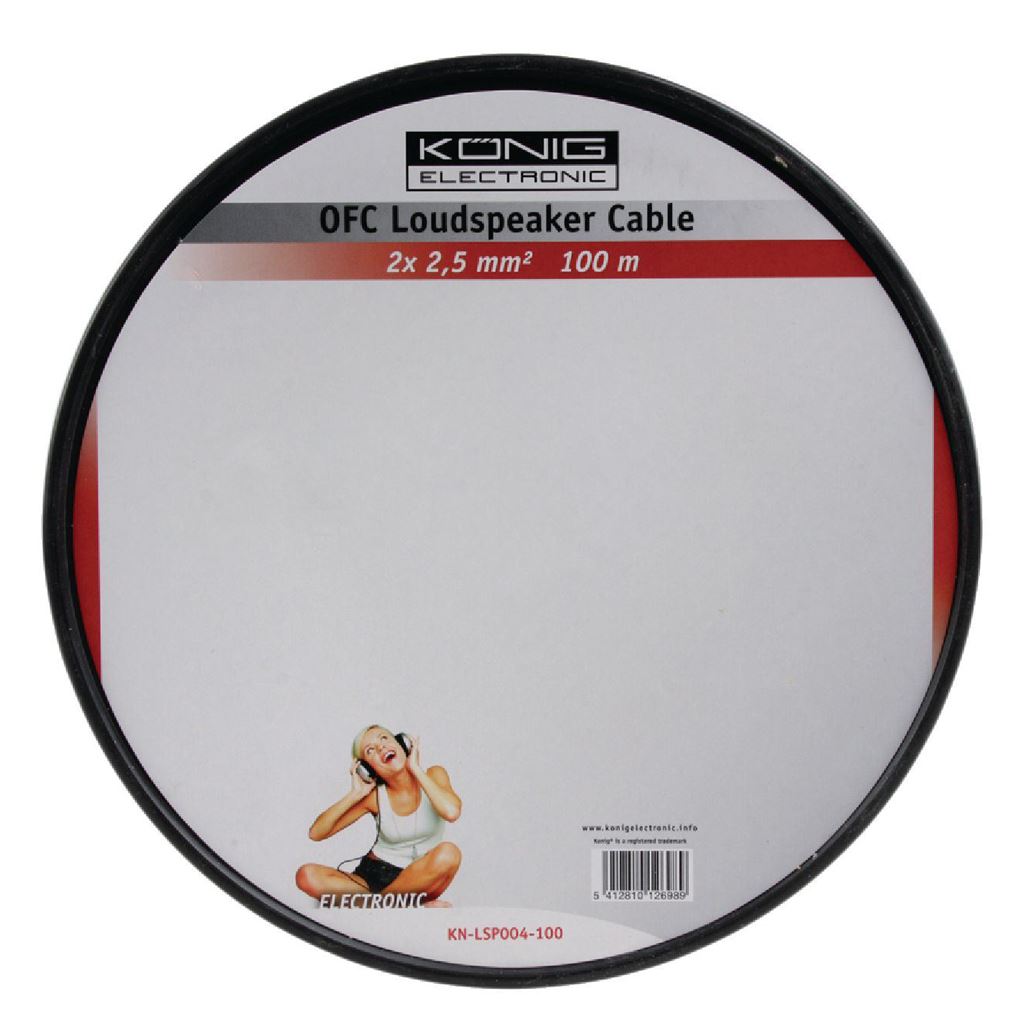 Konig OFC loudspeaker cable 2x 2.5 mm² on reel 100m transparent - CABR2500TR1000