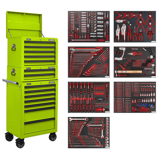 Sealey Superline Pro Tool Chest Combination 14 Drawer with 446pc Tool Kit, Green