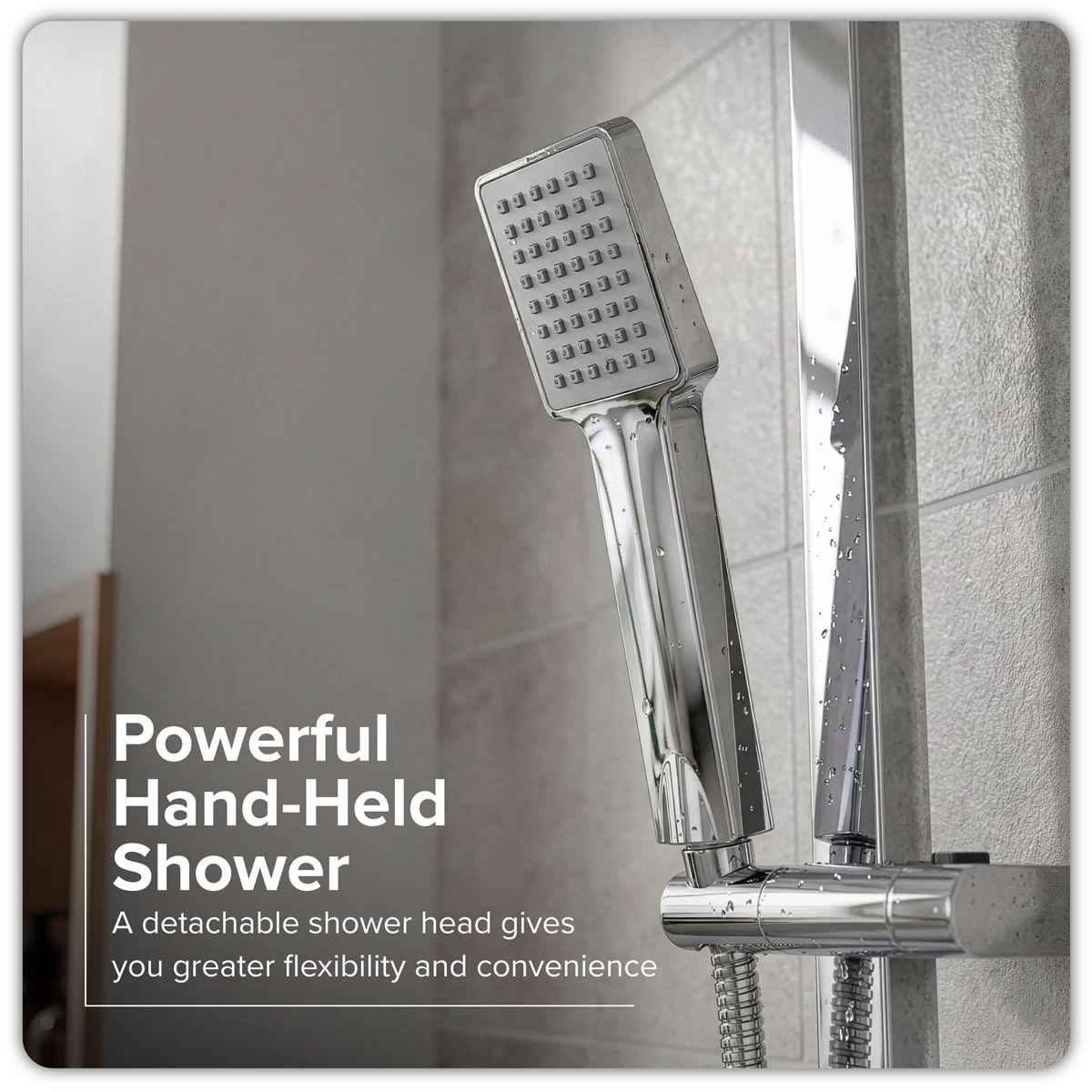 Baridi Thermostatic Shower Mixer Set, 20x20cm Square Head, Adjustable Rail - Chrome DH316