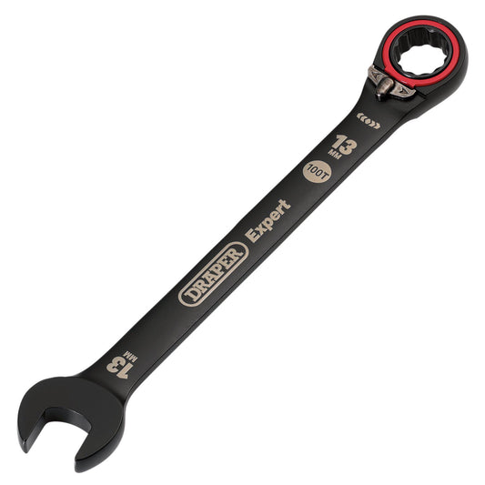 Draper Expert HI-TORQ  Metric Reversible Ratchet Combination Spanner 13mm, Black