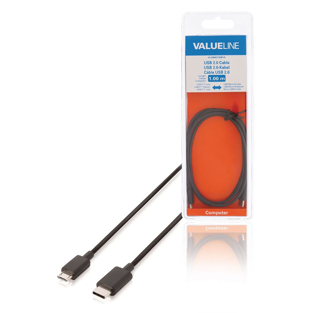 Valueline USB 2.0 Cable USB-C Male to USB Micro B 1m Black VLCB60750B10