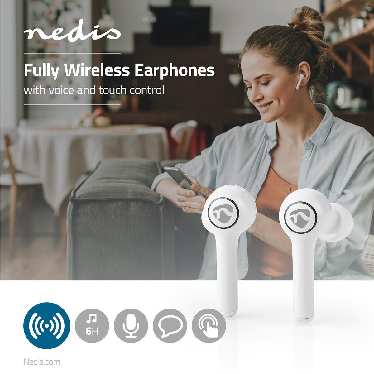 Fully Wireless Bluetooth Earphones 6hr Voice/Touch Control Design Chargeable - HPBT5055WT