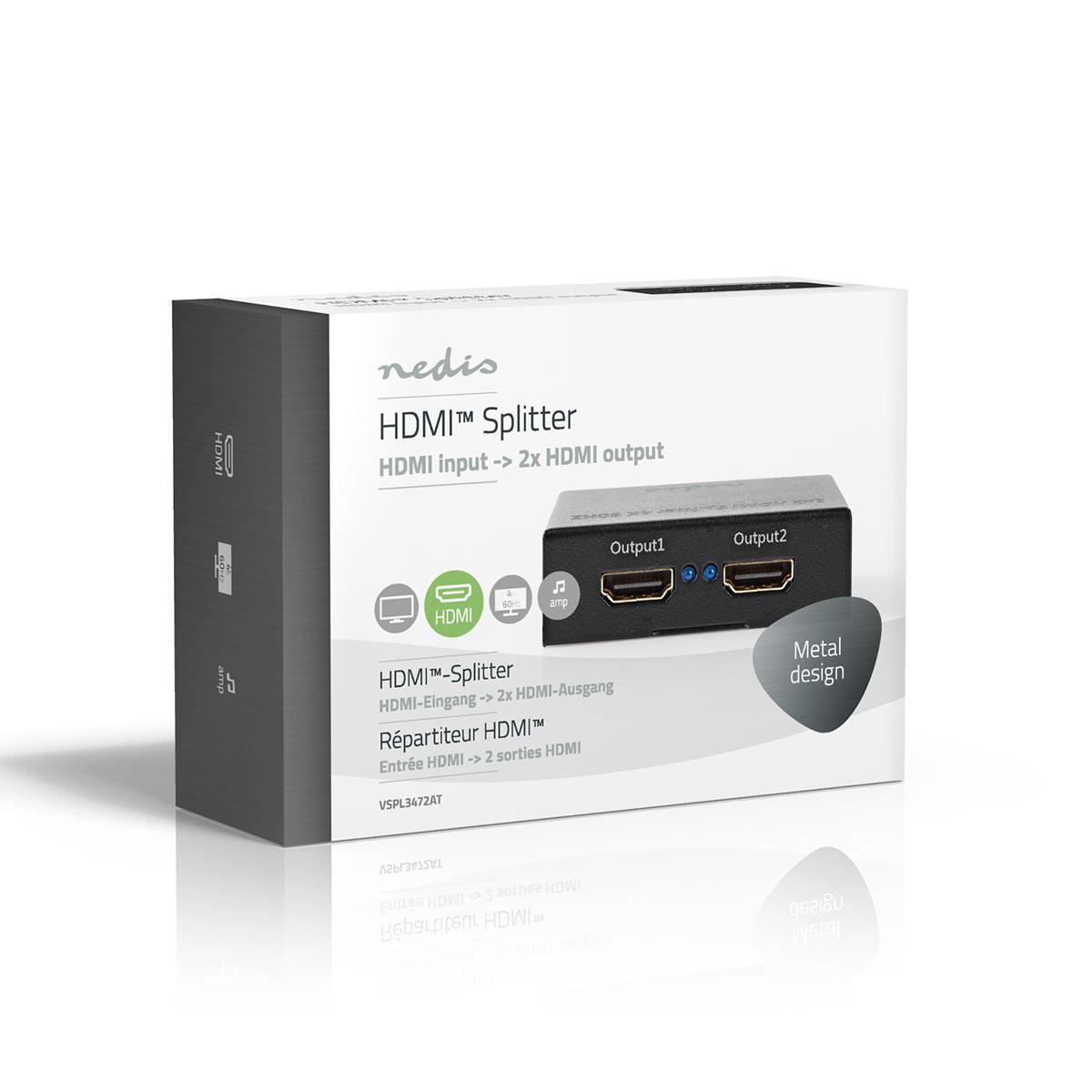 Nedis HDMI Splitter 2-Port to 1x HDMI Input 2x HDMI Output 4K2K@60FPS/HDCP2.2 - VSPL3472AT