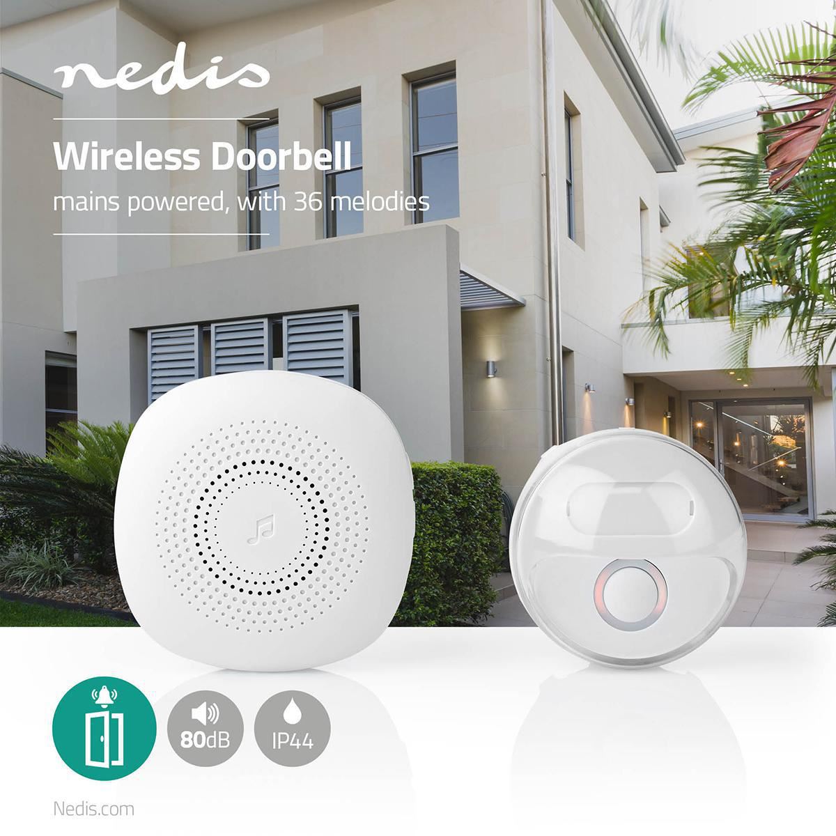 Nedis EU Wireless Doorbell Set Mains Powered 80dB Signal range 300m IP44 - DOORB222CWT