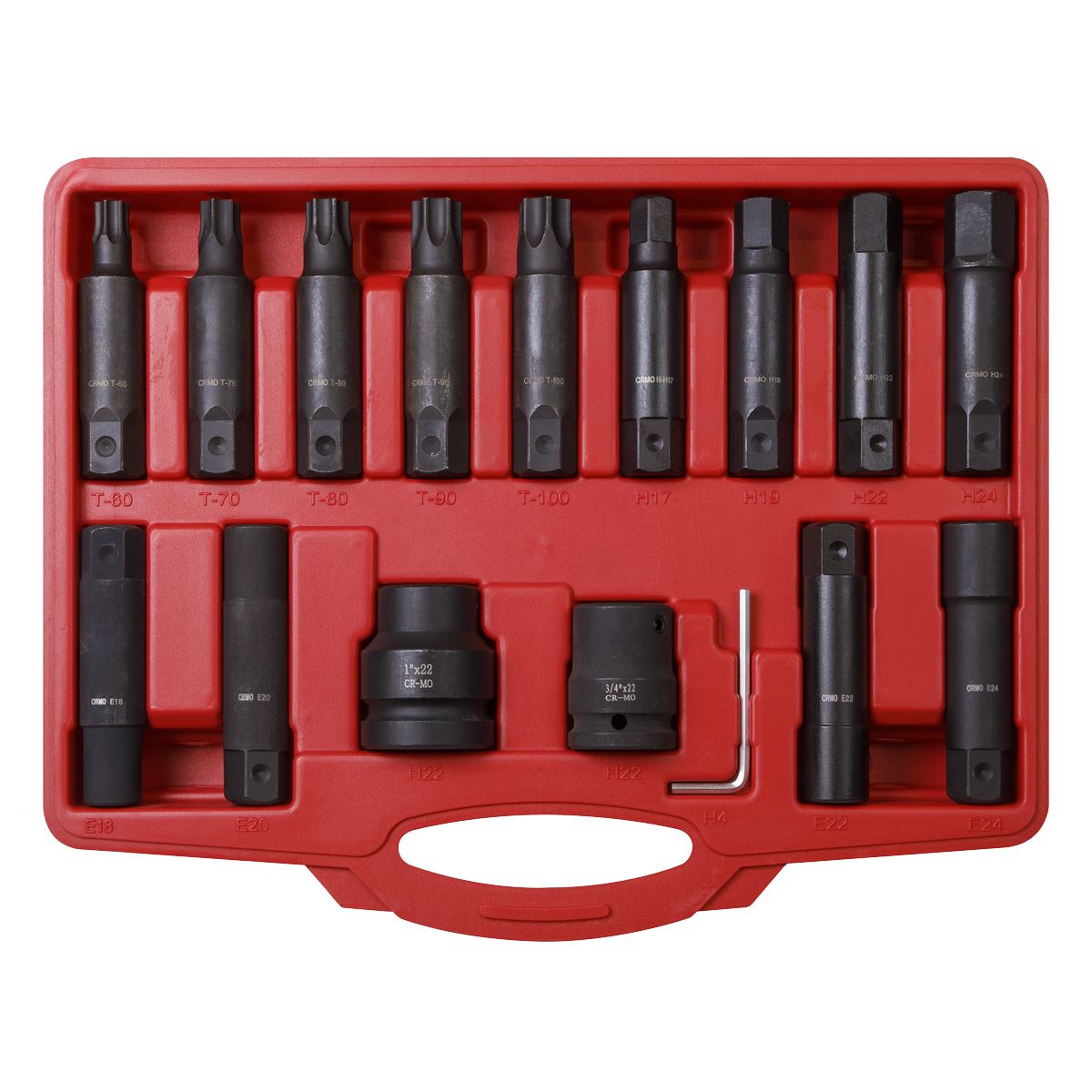 Sealey Impact Hex, TRX-Star*(M&F) Socket Bit Set 16pc 3/4"&1"Sq Dr SX098