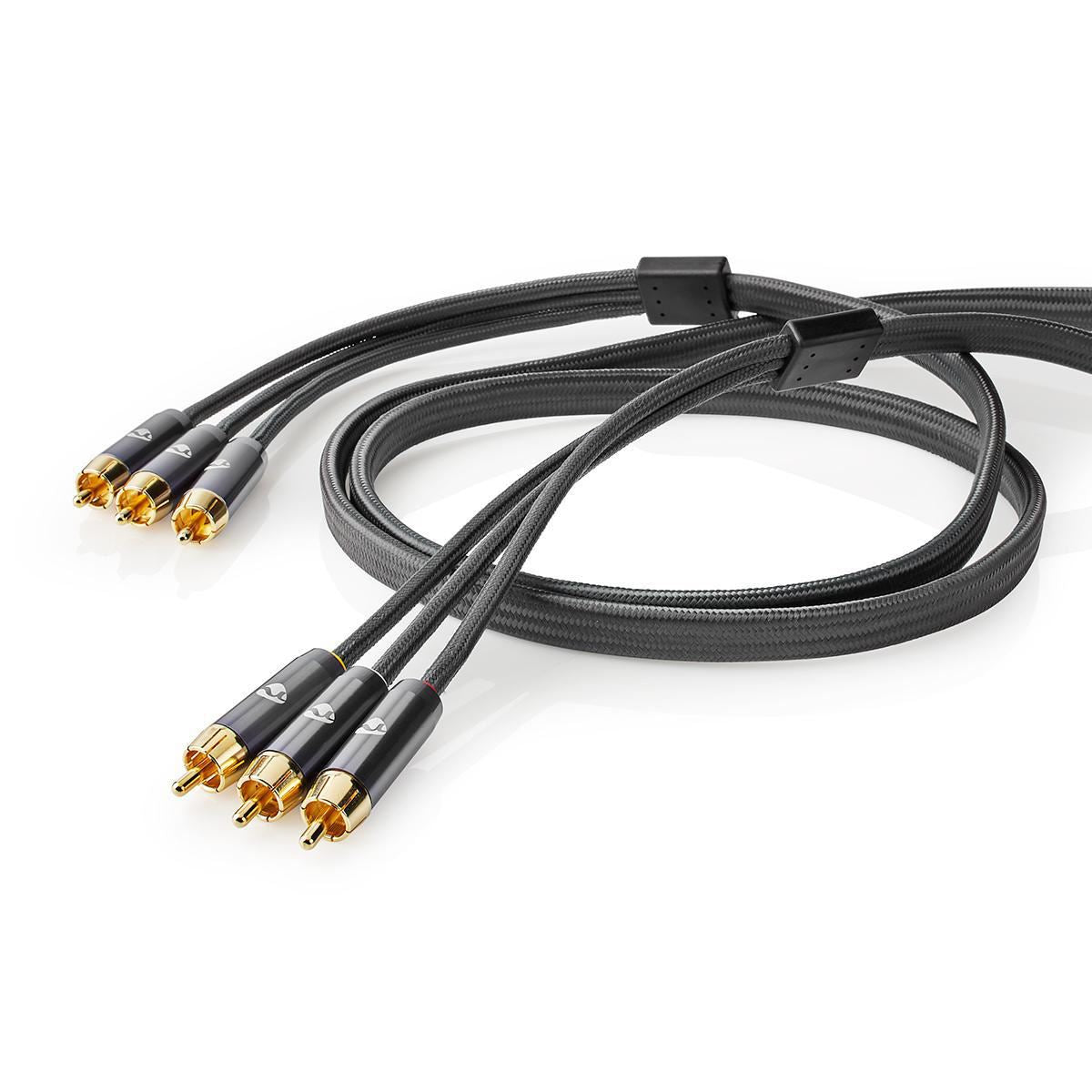 Composite Video Cable 3x RCA Male to 3x RCA Male Gun Metal Grey Braided Cable - CVTB24300GY20