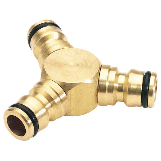 Draper Brass 3 Way Connector - For Outdoor Use With Garden Hose/Sprinklers/Taps - 36238