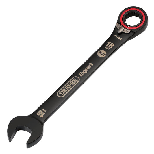 Draper Expert HI-TORQ  Metric Reversible Ratchet Combination Spanner 18mm, Black