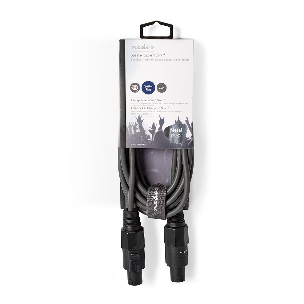 Nedis Speaker Cable 1.5 mm² Speaker 2-Pin Female to Speaker 2-Pin Female 3m Grey - COTH16000GY30